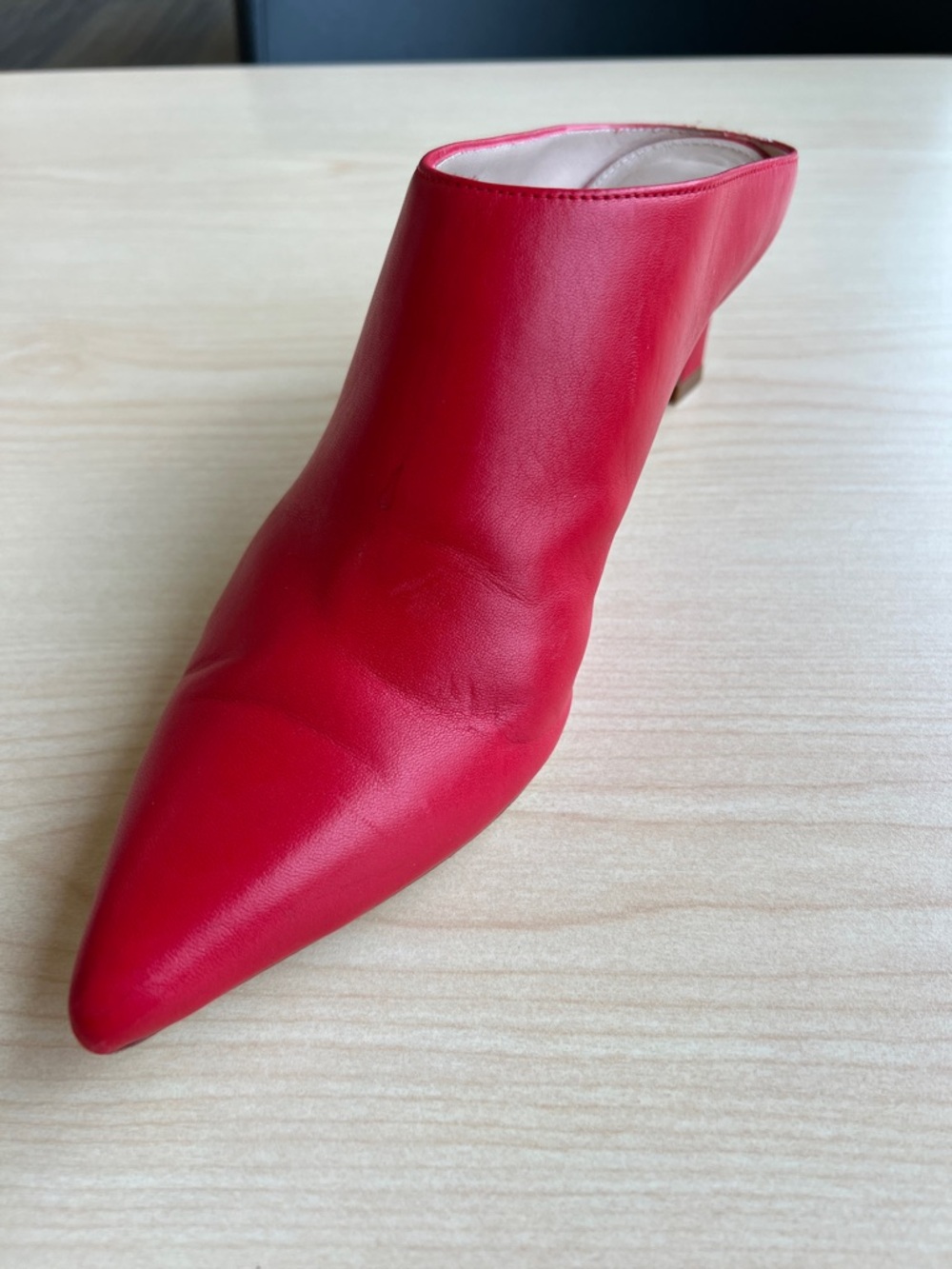 Stuart Weitzman mira red leather pointed toe slide on mules kitten heels 7.5 - Picture 10 of 16